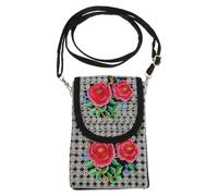 MAJORMENCH Embroidered Canvas Crossbody Bag Lightweight Cultural Shoulder Pouch with Zipper for Phone and Essentials Vintage Rose Flower Design for Women and Portable Fashion Purse for Travel