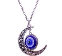 MAJORMENCH Evil Eye Necklace Moon Devil Eyes Pendant Necklace Creative Alloy Crystal Glass Decorative Unisex Jewelry