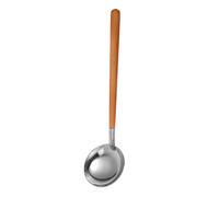 MAJORMENCH Heavy-Duty Stainless Steel Ladle with Long Wood Handle Integrated Soup and Sauce Strainer Spoon Ergonomic Grip Cooking Utensil for Kitchen Metal Flatware Cookware in Light Brown