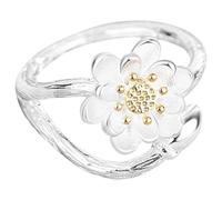 MAJORMENCH Lotus Flower Open Ring for Women, Gold Plated Adjustable Flower Ring Jewelry, Cute Lotus Blossom Band for Teen Party Accessory
