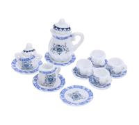 MAJORMENCH Miniature Porcelain Doll House Tea Set with Blue Floral Pattern Compact Tea Pot and Cups Realistic Scene Prop for Doll House Decoration and Micro Landscape Crafting