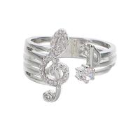 MAJORMENCH Musical Note Open Ring Adjustable Women’s Finger Jewelry Rhinestone Wedding Promise Band for Daily Wear