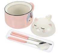 MAJORMENCH Pink Cat Shape Ceramic Ramen Bowl with Lid and Handle 1020ml Capacity Multi-Purpose Soup Noodle Bowl Convenient to Clean for Housewarming