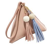 MAJORMENCH Pu Lychee Pattern Triangular Key Case Handbag Mini Zipper Wallet Pink for Women Coin Pouch Wristlet Clutch