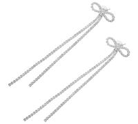 MAJORMENCH Rhinestone Bow Tassel Drop Earrings for Women Silver Long Dangle Jewelry Party Accessories Glamorous Evening Wear