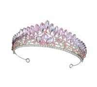 MAJORMENCH Rhinestone Bridal Crown Headband Water-drop Crystal Tiara Hair Accessory for Bride Bridesmaids Wedding and Birthday Party Pink Gold Baroque