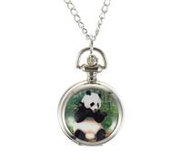 MAJORMENCH Silver Alloy Pocket Watch Necklace for Children with Roman Arabic Numeral Dial, Classic Appearance Panda Design, Festival Souvenir