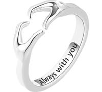 MAJORMENCH Silver Heart Open Adjustable Hug Ring for Couples, Flexible Copper Promise Ring, Unique Elegant Wedding and Engagement Jewelry for Women and Teens at Important Festivals Or Party