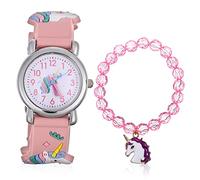 MAJORMENCH Unicorn Watch with Strap and Pendant Beads Bracelet Big Arabic Numerals Dial for Easy Reading Comfortable Flexible Band Stylish Gift