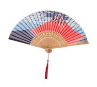 MAJORMENCH Vintage Japanese Style Bamboo Folding Fan Silk Handheld Fan with Sturdy Bamboo Ribs Decorative for Summer Cooling Dance Party and Home Decor Elegant Gift and Stage Prop
