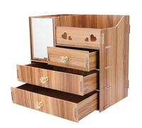 MAJORMENCH Wooden Cosmetics Organizer with Mirror and Drawer, Sturdy Multifunctional Makeup Storage Box for Desktop Use, Compact Brown Wooden Rack Suitable for Household and Dressing Table
