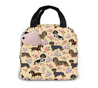 Majoug Dachshund Sausage Dogs Pink Flowers Portable Lunch Bag Woman Waterproof Tote Shoulder Bags Small Handbags Purses,Shopping Office/Picnic/Travel/Camping