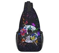 Majoug Flower Sugar Skull Small Sling Backpack Crossbody Sling Bag for Women Shoulder Chest Bag Travel Hiking Daypack