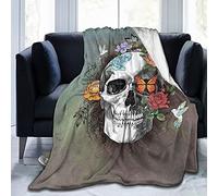 Majoug Flower Sugar Skull Throw - Warm Fleece Throw Blanket for Bedroom, Living Room, Car - 50"x40"