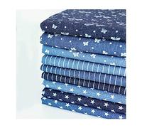 MaJu Denim Cotton Fabric Butterfly Stripe Stars Printed Soft Washed Thin Fabric Jeans Fabrics Quilting Sewing Material（Width 150 cm）(Size:stripe,Color:blue)