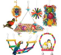 MAJUSTA 6pcs Parakeet Toy Cockatiel Toys Swing Hanging, Parrot Chewing Shredding Foraging Bird Toys with Rope Perch for Parakeets, Lovebirds, Conures, Cockatiels, Budgies