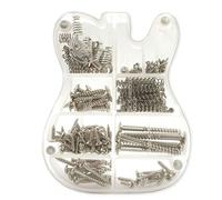 MAKA Guitar Screw Kit Assortment with Custom Acrylic Storage Box for Electric Guitar Bridge, Pickup, Pickguard, Tuner, Switch, Neck Plate, with Springs, Chrome