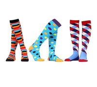 MAKABO Women's Colorful Casual Patterned Knee High Socks, 3 Pairs Multicolor Geometry Long Socks, Size 4-6