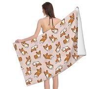 Makachen Microfiber Beach Towel Corgi Dog Animal Bath Towel Beach Blanket Cute Quick Dry Towel for Travel Swim Pool Yoga Camping Gym Sport -28x55