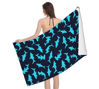 Makachen Shark Beach Towel, Large Microfiber Beach Towels Oversized, Sand Free Beach Towel for Bath, Travel, Outdoor, Pool, Sport, Hotel, Gym and Spa, Blue, 28x55 inch