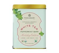 Makaibari Holiday Edition : White Peppermint Bark| USDA Certified Premium White Tea | Anti-Oxidants, Immunity Booster, Low Caffeine | Supports Healthy Skin | Tin Caddy | 50g
