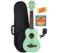 Makala MK-SS-GRN Shark Bridge Soprano Ukulele with Vintage Satin Finish Bundle with Polyfoam Case, Tuner, and Polishing Cloth - Surf Green