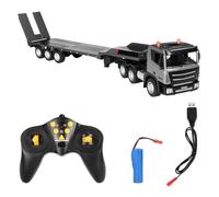 Makamsui 2.4GHz RC Semi Truck, 9 Channel Remote Control Flatbed Truck Toy, Extra Long 83cm Tow Trailer for 1:18 1:24 1:50 Vehicles, Kids Construction Vehicle Carrier with LED Light Music (Grey)