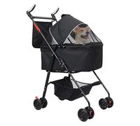 Makamsui 2 in 1 Pet Strollers, Foldable Dog Strollers with Light Barrier, Pet Folding Stroller, 4 Wheels Dog/Cat Puppy Stroller, Removable Travel Carrier for Small/Medium up to 22 lbs Black