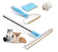 Makamsui 3 Packs Pet Hair Remover Set, Retractable Carpet Scraper Rake with 180-Degree Swivel Head, Portable Carpet Scraper of Dog Cat Hair Remover for Embedded Fur Removal for Rugs, Mats, Couch Blue