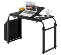 Makamsui 40cm Wide Desktop Over Bed Table with Wheels, Adjustable Tilt Sofa Bed Table, Side Bookshelf, Over The Bed Table Adjustable Height and Length for Hospital and Home Use Black 120cm