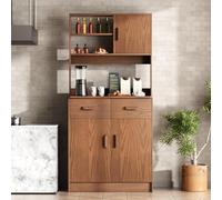 Makamsui 67" Kitchen Pantry Cabinet with Drawer & Doors, Freestanding Hutch Cabinet with Buffet Cupboard, Utility Pantry with Microwave Stand, for Kitchen, Dining Room and Living Room Ebony