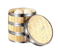 Makamsui Bamboo Steamer Basket with Steamer Ring, 3 Tiers Stainless Steel Bamboo Steamer Basket, Bamboo Steamer for Cooking Bao Buns, Dim Sum, Chinese Steamer Bamboo Steaming Basket Bamboo 30cm