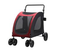 Makamsui Dog Stroller for Medium Large Dogs, Pet Stroller with Dual Entry, Foldable Dog Wagon, Breathable Mesh Puppy Carrier with Adjustable Handle, Cat Carriage Stroller for 2 Cats Red