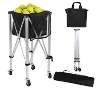 Makamsui Foldable Tennis Ball Hopper, Portable Lightweight Tennis Ball Basket Wheeled Teaching Carts Holds 160 Balls Tennis Cart, Tennis Ball Basket with Removable Bag Side Pockets for Ball Pickup Bl