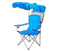 Makamsui Folding Camping Chair with Shade Canopy for Adults, Portable Lawn Chair with Sun Shade, Cup Holder, Side Pocket, for Outdoor, Beach, Tailgates, Fishing Blue
