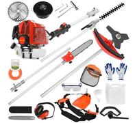 Makamsui Gas Powered Hedge Trimmers, 52cc 5 in 1 Cordless Brush Cutter String Trimmer Hedge Trimmer Tree Cutter Pruner Pole Saw Hedge Trimmers with Full Functioning Guard Accessories Red
