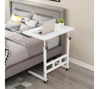 Makamsui Height Adjustable Mobile Table with Wheels, Portable Laptop Tables Workstation Laptop Overbed TV Tray, Rolling Bedside Sofa Side Desk, C-Shape Table for Home Hospital Couch S & White