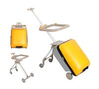 Makamsui Kids Ride on Luggage with Spinner Wheels, 20 Inch Hardshell Carry-on Trolley Suitcase, Rolling Travel Luggage with Child Seat, Detachable Stroller Cart, Luggage for Toddlers (Yellow)