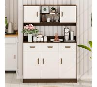 Makamsui Kitchen Pantry Cabinet with Drawer & Doors, Freestanding Hutch Cabinet with Buffet Cupboard, Utility Pantry with Microwave Stand, for Kitchen, Dining Room and Living Room Grey