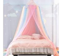 Makamsui Mosquito Net Bed Canopy for Girls, Rainbow Color Bed Net Covers Dome Mosquito Netting for Single to Adult Size Beds, Home & Camping Use, Bug-Net for Camping, Crib Canopy Rainbow XL