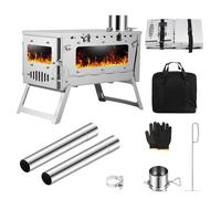 Makamsui Portable Folding Wood Burning Camping Stove, Hot Tent Stove for Outdoor Heating & Cooking, Ice Fishing, Hunting, Camping Stove include Pipes (Silver)