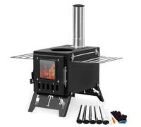 Makamsui Portable Folding Wood Burning Camping Stove, Hot Tent Stove for Outdoor Heating & Cooking, Ice Fishing, Hunting, Camping include Pipes Black