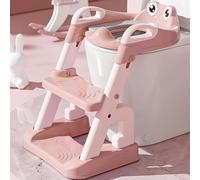 Makamsui Potty Training Toilet Seat with Step Stool, 2 in 1 Adjustable Height Toddler Seat with Soft Cushion, Foldable Triangular Base Toilet Ladder, Lightweight Potty Trainer for Kids Pink