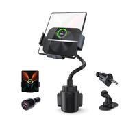 MAKAQI Wireless Car Charger for Z Fold 6/5/4/3/2, Dual Coil Cup Holder Phone Mount, Wireless Car Charger for Tesla, Auto Clamping Fast Charging for iPhone 16/15/14/13/12/11/X/8