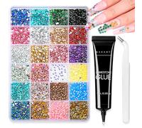 Makartt 15ml Rhinestone Glue with 3360pcs 24 Colors Flatback Crystals, Super Adhesive Nail Gel with Nail Charms Gems Decorations, 3D Gel Nail Art Bling Jewel Diamonds