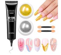 Makartt 3D Nail Gel for Nail Art and Chrome Nail Powder Kit - 15ML Clear 3D Sculpting Gel for Nail Charms Glue and 2 Psc and Metallic Silver Chrome Powder Set for Nail Decoration Manicure