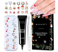 Makartt Christmas Rhinestone Glue Kit, Strong Adhesive Gel Nail Glue with Nail Crystal Rhinestone Tweezer, Nail Gem Glue, Nail Glue Gel with 3D Christmas Nail Charms Gems