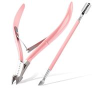 Makartt Cuticle Trimmer with Cuticle Pusher - Stainless Steel Cuticles Nipper with Dual Spring, Ergonomic Handle, 7mm Blade & Dual-Ended Pusher for Nail Care & Gel Removal, Pink