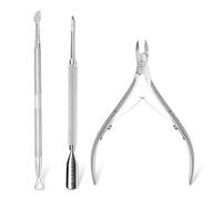 Makartt Cuticle Trimmer with Cuticle Remover, 3-Piece Silver Cuticle Remover Tool, Professional Cuticle Scissors Set with Stainless Steel Cuticle Nippers, Double End Cuticle Pusher and Nail Scraper