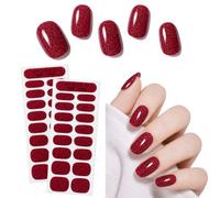 Makartt Gel Nail Wraps - 32Pcs 16 Sizes Gel Nail Stickers, Long-Lasting up to 14 Days, Hema & TPO Free, Chip-Resistant, Stick on Gel Nails Art with UV Light Design Decoration, Dark Red Glitter